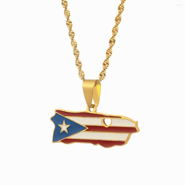 Kolye Kolye Paslanmaz Çelik Porto Riko Harita Modaya uygun kadınlar için Emaye Bayrağı Cazibe Takı
