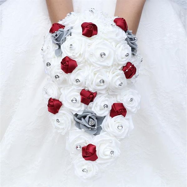 Grande cascata lunga Nuovi bouquet da sposa per sposa e damigella d'onore PE Rose Strass Mano Fiore Decorazione di nozze per feste8760356224V