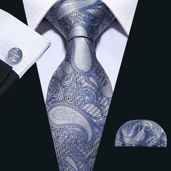 Europa Armazém Conjunto de Gravatas Azul Paisley Seda Masculina Inteiro Clássico Jacquard Gravata de Bolso Quadrado Abotoaduras Ônibus de Casamento270k