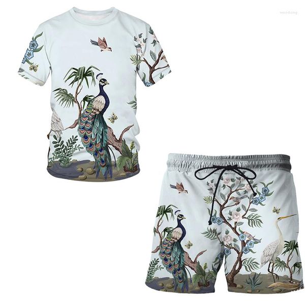 Survêtements pour hommes motif paon impression 3D mode survêtement 2 pièces ensemble Harajuku décontracté printemps été t-shirt et Shorts hommes vêtements