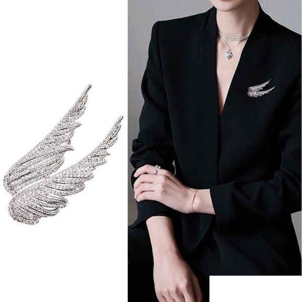 Pins Broschen Trendy Engelsflügel Für Frauen Feder Uni Brosche Kragen Pins Gold Farbe Metall Schmuck Männer Kleidung Hemden Anzug drop Del Dhyvw