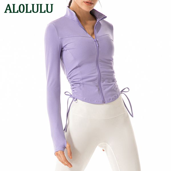 AL0LULU Giacca da yoga da donna Colletto alla coreana Cerniera Giacca sportiva da corsa Abbigliamento da allenamento Slim Finger Cots Cardigan a maniche lunghe