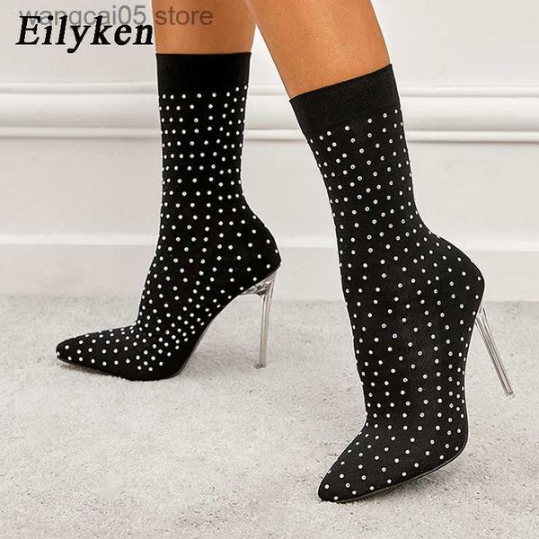 Boots Eilyken 2023 Fashion Sexy Crystal Clystone Entage Strate ткани ботинки для женщины для женщины, заостренные туфли, вечеринка современные осенние пинетки T230713