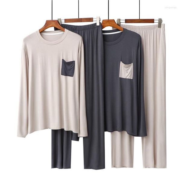 Мужская одежда для сна твердые мужчины мягкая модальная пижама наборы 2ps мужской пуловер с длинным рукавом набор 2023 Весна осень