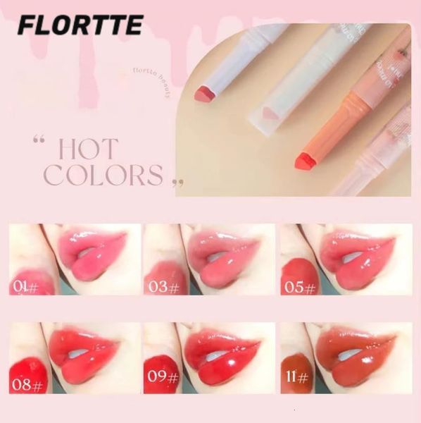 Batom FLORTTE Brand First Kiss Series Love Pen Mirror Water Light Lip Glaze Hydrating Women Beauty Cosmetics 230712