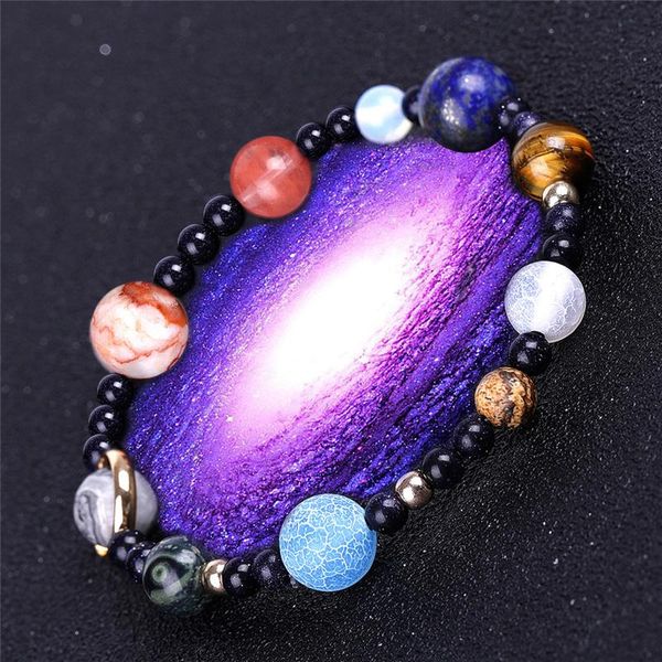 Naturstein-Perlenstränge, Galaxy-Sonnensystem-Armband, Universum, neun Planeten, Erde, Sterne, Mond, Armbänder für Frauen