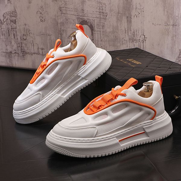 Novo Men Branco Laranja Verde Mesh respirável Lace Up Causal Sapatos Sapatos Mocassim Desportivo Masculino Tênis Desajeitado Sapatos Tênis Masculino