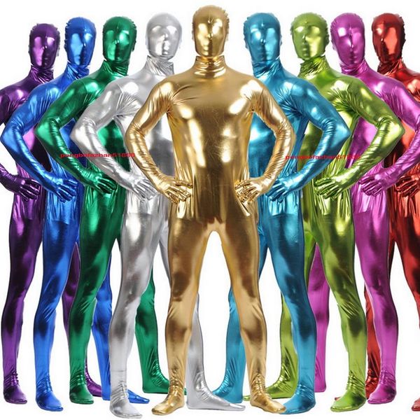 Unisex Bodysuit Kostümler Tam Kıyafet 15 Renkli Lycra Metalik Catsuit Kostüm Geri fermuarlı Cadılar Bayramı Partisi Süslü Elbise Cosplay212p