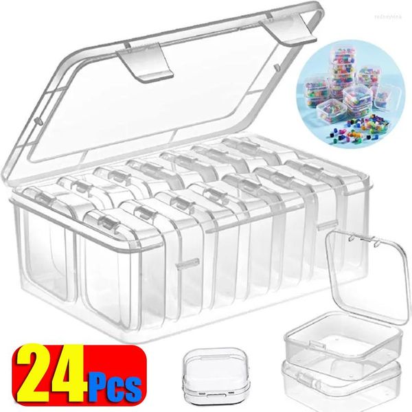 Bolsas para joias 24 unidades Mini caixa de armazenamento Transparente Quadrado Embalagem de plástico Caixa Recipiente Brinco portátil Organizador de pulseira