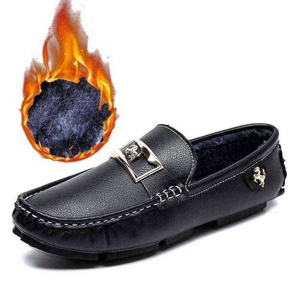 HBP Dres sapato Penny Loafer Men Big Size Leather Mocassin Shoe Casual Riding Outdoor Brief Brief On Lazy Winter Pluxh Zapato 220723