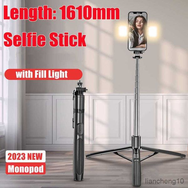 Selfie-Einbeinstative Roreta 2023 Neuer 1610 mm kabelloser Bluetooth-Selfie-Stick, langes Stativ mit Bluetooth-Auslöser, Fülllicht-Einbeinstativ für iOS R230713