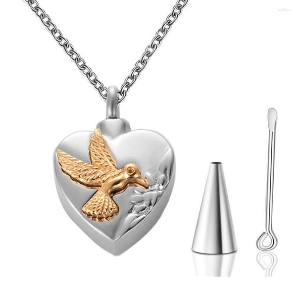 Anhänger Halsketten Drop Cremation Juwely Hummingbird Urnen Halskette für Asche Edelstahl Herzscheine Halter Halter