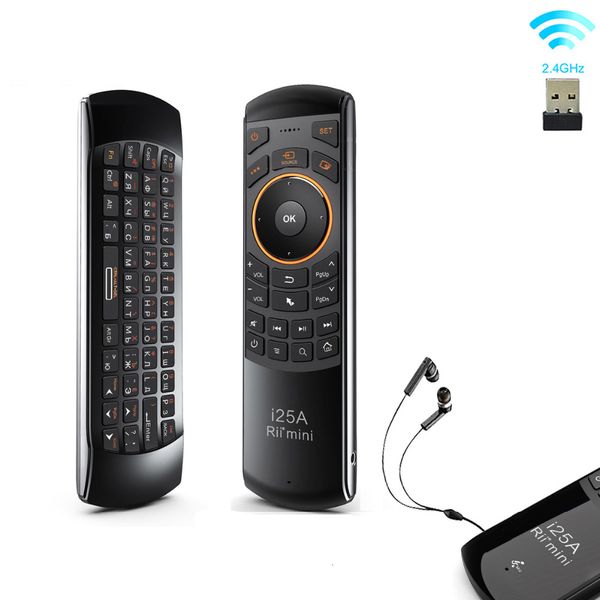 Teclados RII I25A 2 4G Mini -teclado sem fio, controle remoto do mouse de ar universal com fone de ouvido para TV Smart Android Box Fire 230712
