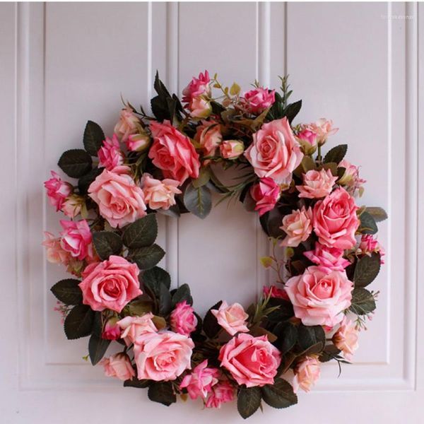 Fiori decorativi 40 cm in rattan artificiale appeso a vite rosa per ghirlanda di nozze decorazione della parete di casa ghirlanda pianta fiore finto vendita