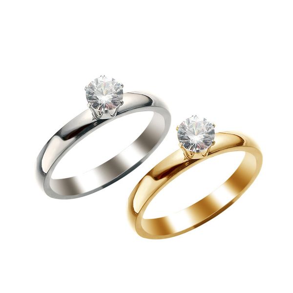 Titan Stahl Solitaire Ringe für Frauen Männer Shiny Six Claws Zirkon Ehe Versprechen Ring Mode Paar Schmuck Geschenke KBR118
