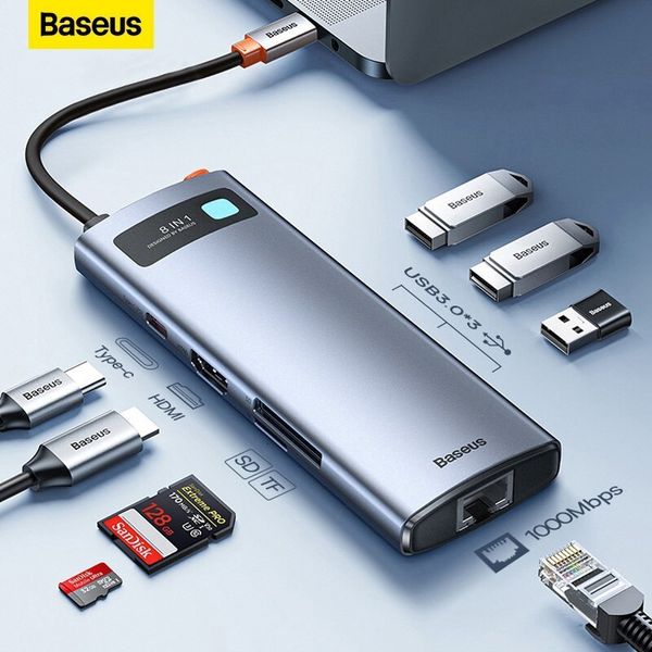 Netzkabelstecker Baseus 4K 60Hz USB C Hub Typ zu Ethernet Port PD 100W Adapter für MacBook Pro 3 0 Laptop Tablet Zubehör 230712