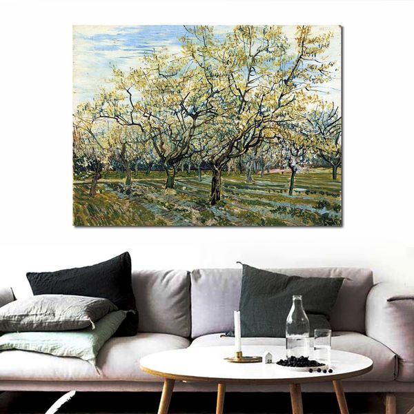 Pomar de pintura a óleo de alta qualidade feito à mão de Vincent Van Gogh com árvores de ameixa floridas paisagem arte em tela decoração de parede