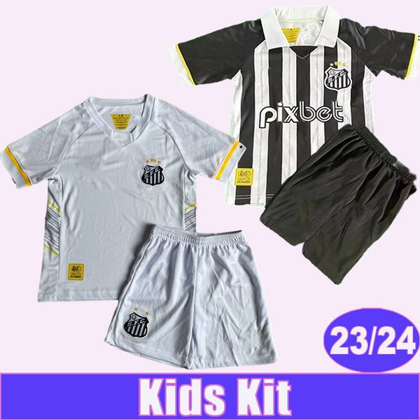 23 24 Santos FC Kids Kit Camisas de Futebol F. JONATAN LEONARDO ANGELO SOTELDO FERNANDEZ E LEONARDO JOAQUIM Home Away Criança Fato Camisas de Futebol