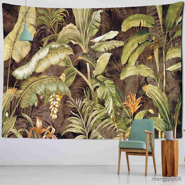 Arazzi Piante tropicali Foglia di banana Arazzo Appeso a parete Mistero psichedelico Hippie Tapiz Boho Home Room Decor R230713