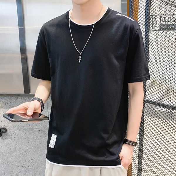 Camisetas masculinas de verão de alta qualidade, cor sólida, algodão, camisetas masculinas Harajuku, estilo simples, roupas simples, casuais, para todos os jogos, manga curta