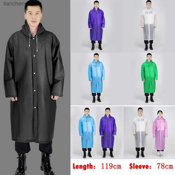 Capa de chuva masculina e feminina à prova d'água longa e botão EVA com capuz capa de chuva poncho capa de chuva L230620