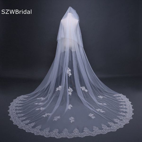 Hochzeit Haarschmuck Ankunft Elfenbein Kathedrale Hochzeit Schleier Zwei Schichten Applikationen Spitze Brautschleier Voile Slub Velo Novia Sexy Jäten Zubehör 230713