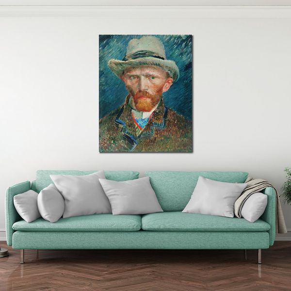 Pinturas famosas de Vincent Van Gogh Autorretrato com um chapéu de feltro cinza Impressionista pintado à mão Obras de arte a óleo Decoração da casa