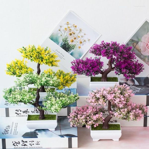 Flores decorativas artificiais bonsai árvore plantas pequenos vasos falsos enfeites de mesa para quarto decoração de casa vasos de jardim plantador