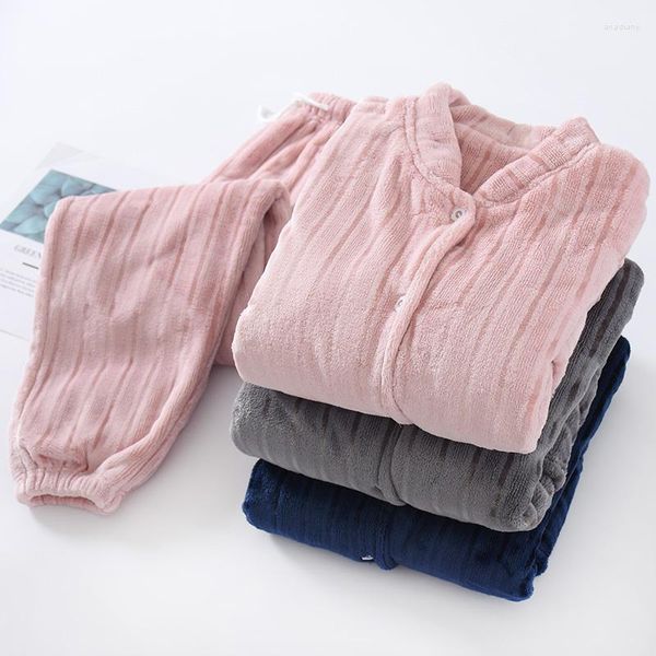 Conjunto de pijamas de flanela para inverno feminino engrossar móveis quentes para casa duas peças masculinos e modelos