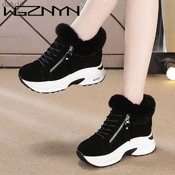 2022 Tacchi nascosti da donna Sneakers invernali calde e morbide Scarpe casual da donna con cerniera laterale alta piattaforma Scarpe casual Stivali con plateau donna L230704