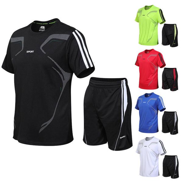 Fatos de treino masculinos Running Tight Tshirt Sports Set Ginásio Fitness Top com Calças de Praia 2PC Roupas Esportivas Secagem Rápida Fashion Plus Size Roupas 230712