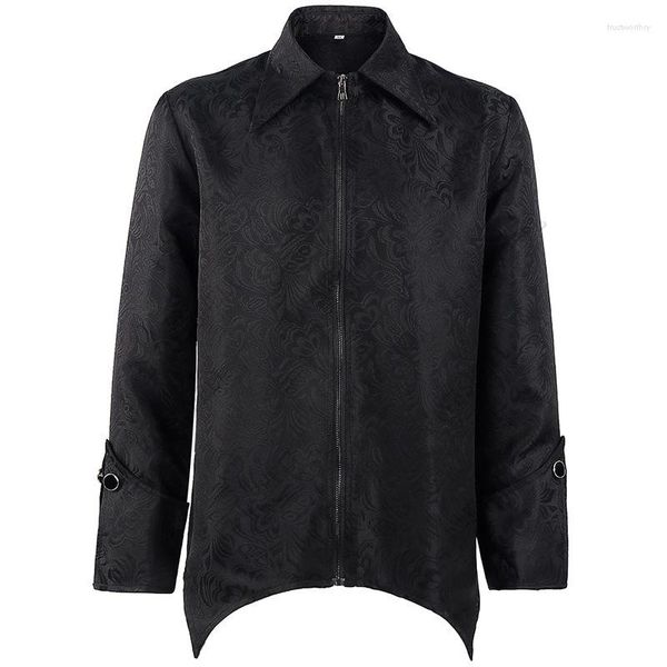 Herrenjacken 2023 Schwarz Vintage Jacquard Jacke Männer Steampunk Gothic Viktorianischer Gehrock Party Weihnachten Halloween Vicking Kostüm Homme