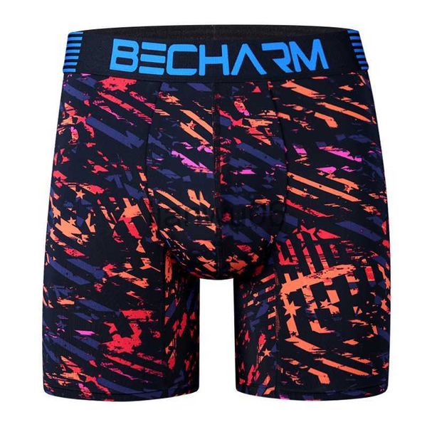 Cueca Becharm Cueca Boxer Masculina Shorts Listrado Conjunto de Calcinha Masculina Nylon Boxer Masculino Gay Sexy Roupa Interior Longa Roupas Esportivas Solta Grande J230713