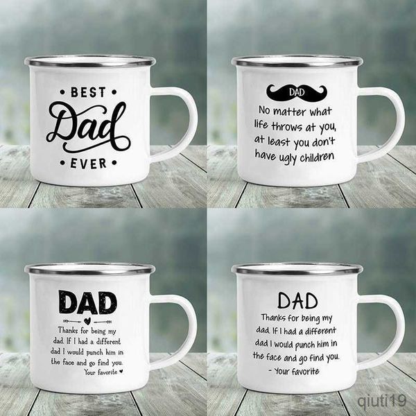 Tassen „Bester Papa“-Aufdruck, lustige Emaille-kreative Kaffeetassen, Camping-Tassen, Henkel, Trinkgeschirr, Urlaubstasse, die besten Vatertagsgeschenke für Männer R230713