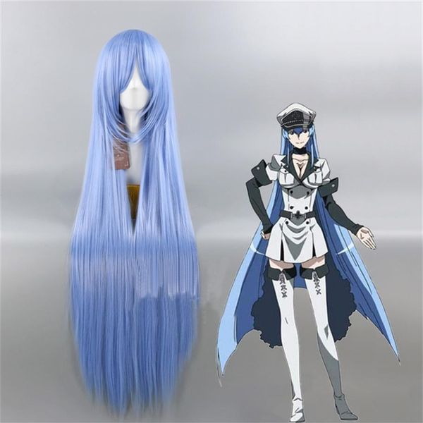 Akame Ga KILL Esdeath Cosplay Perücke 100 cm Blau Langes Glattes Haar236G