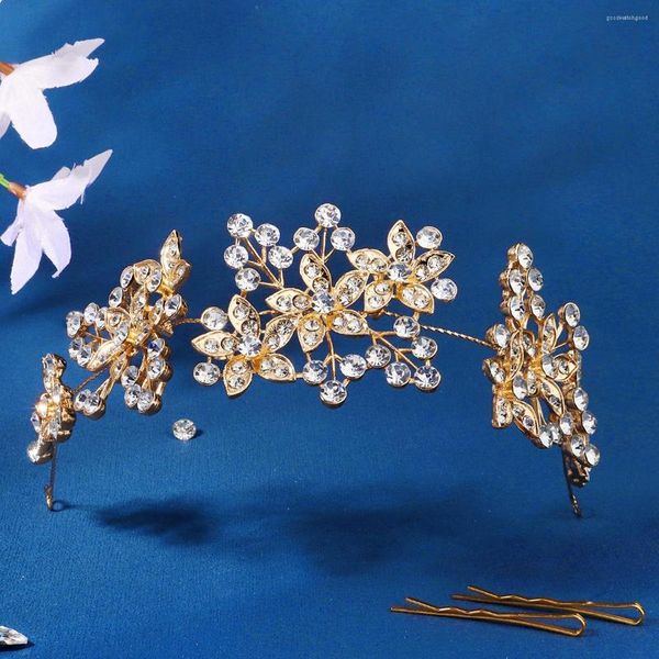 Copricapo Fiore all'ingrosso strass da sposa perni di capelli lega corona matrimonio vite accessori per gioielli