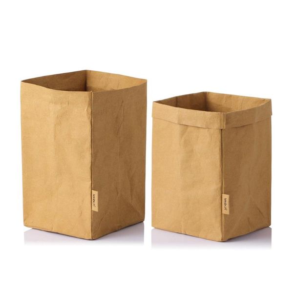 Sacchetti di stoccaggio 2 pezzi di carta kraft lavabile riutilizzabile per cestini di piante alimentari
