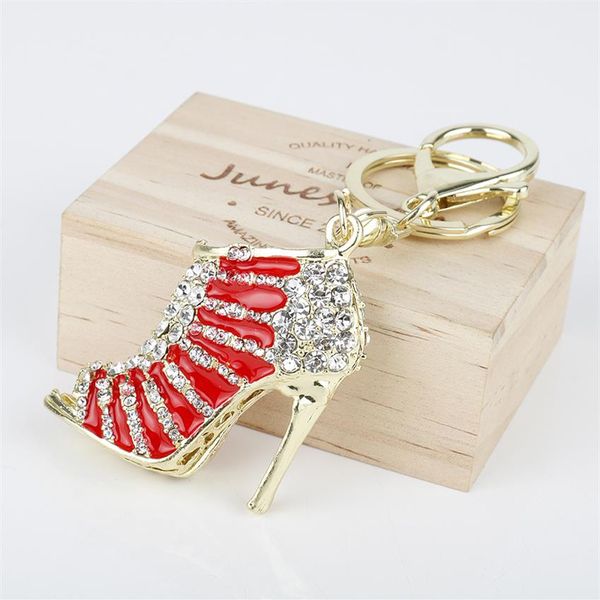 3D tacco alto ciondolo portachiavi strass colorato cristallo decorativo donna scarpa ciondola portachiavi in metallo regali affascinanti292F