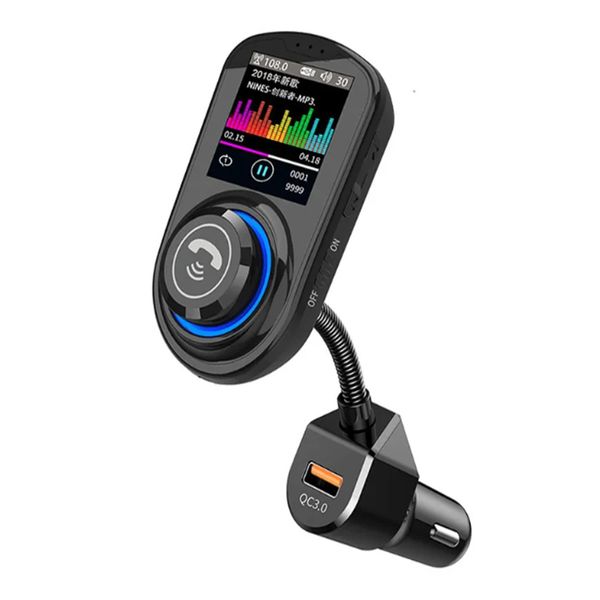 JaJaBor Kit per auto Bluetooth Schermo LCD a colori da 1,8 pollici Caricabatteria per auto QC3.0 Trasmettitore FM vivavoce Bluetooth 5.0 Lettore MP3 per auto