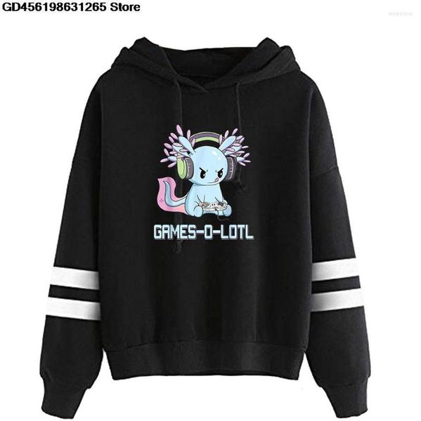 Erkek Hoodies y2k Gamesolotl Axolotl Video Gamer Kawaii Pastel Goth Hoodie Sweetshirt Street Giyim Üstleri rahat kıyafetler moda kadın kazakları