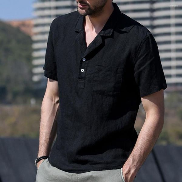 Camicie casual da uomo Slim Fit Bottoni con risvolto Camicia a mezza abbottonatura Tinta unita Tasca a maniche corte Un elegante top streetwear per uomini alla moda