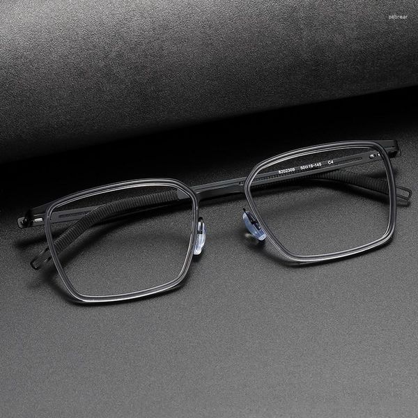 Armações de óculos de sol 2024 masculino negócios estilo formal retangular acetato armação de titânio óculos masculino sem parafusos lentes de miopia óptica