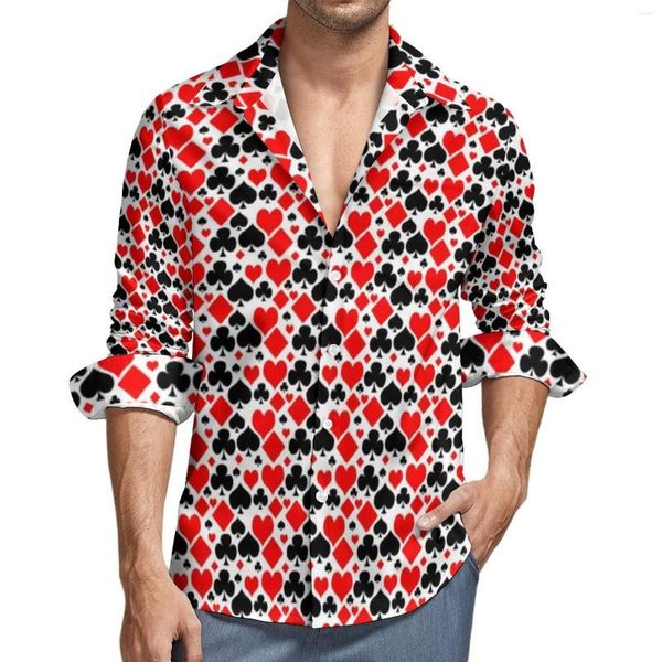 Freizeithemden für Herren, Poker-Aufdruck, männliche Herzen, Diamanten, Kreuze, Pik, Langarm-Shirt, trendige, lustige Blusen, individuelle Kleidung in Übergröße