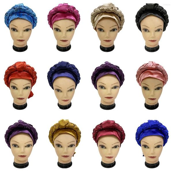 Ethnische Kleidung Großhandel 12 stücke EST Elegante Turban Hüte Frauen Kappe Perlen Für Indien Hut Schals Kopf Wrap Stirnband Mädchen haar Zubehör Dame