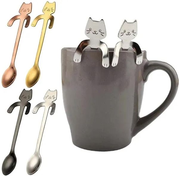 Cucchiaino da caffè in acciaio inossidabile DHL Mini Cat Manico lungo Cucchiaio creativo Utensili per bere Gadget da cucina Posate Stoviglie