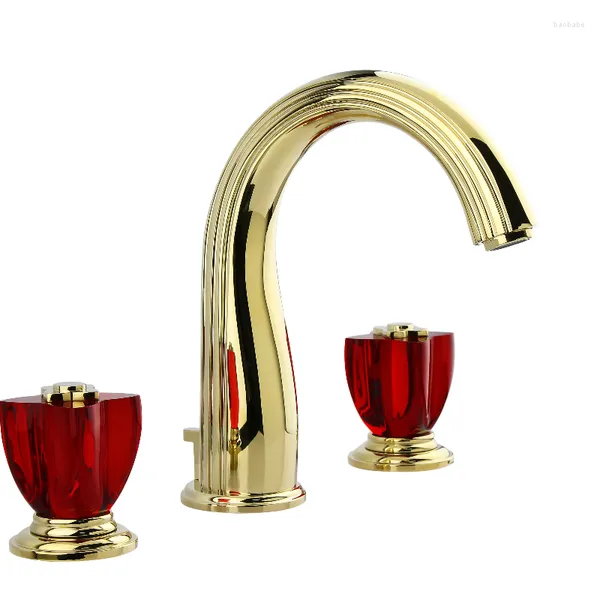 Rubinetti per lavabo da bagno Rubinetto per lavabo in ottone dorato con maniglia in cristallo di alta qualità in stile europeo