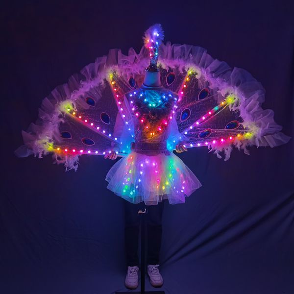 Altri articoli per feste per eventi Full Color LED Ali di pavone Discoteca Passerella Modello Dance Party Stage Performance Wear Dress Women Girl Ballet Skirt 230712