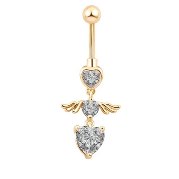 Anello ombelico ad angolo cuore Anelli con bottone a campana pendenti Anelli per ombelico Rrystal per anello per piercing all'ombelico da donna