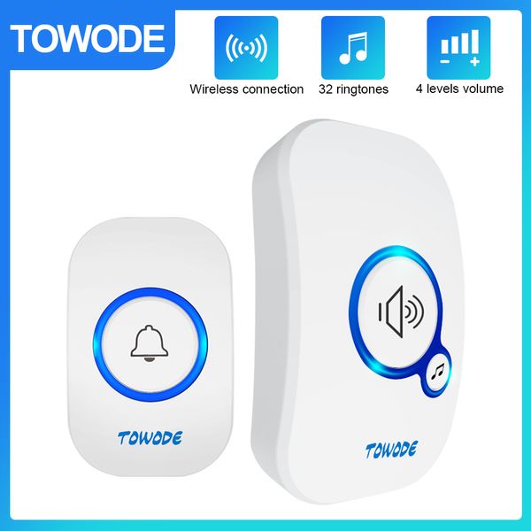 Campainhas TOWODE Home Wireless Doorbell 433Mhz Welcome Friend Smart 150Meters Long Distance 32 Songs 4 Level Volumes Door Chimes 230712