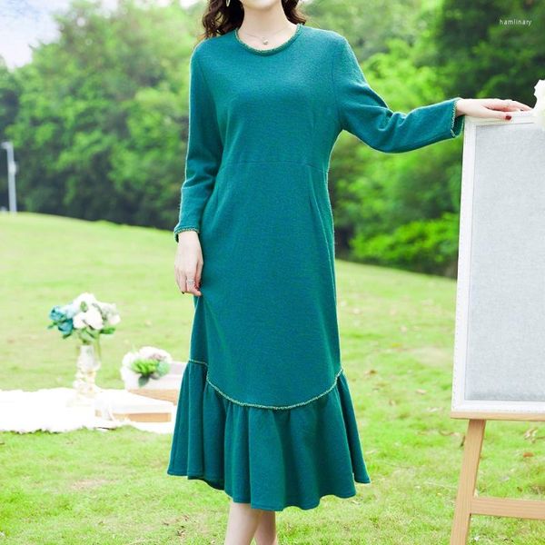 Casual Kleider Herbst Winter Kleid Für Frauen Wolle Gestrickte Slim Bottom Vintage Lange Ärmeln Blau Fischschwanz Ropa De Mujer